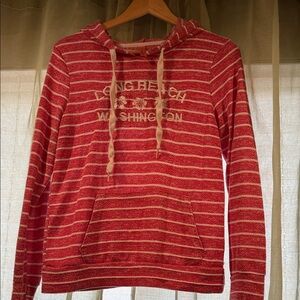 Striped Red & White Pullover Hoodie with Embroidered Chest